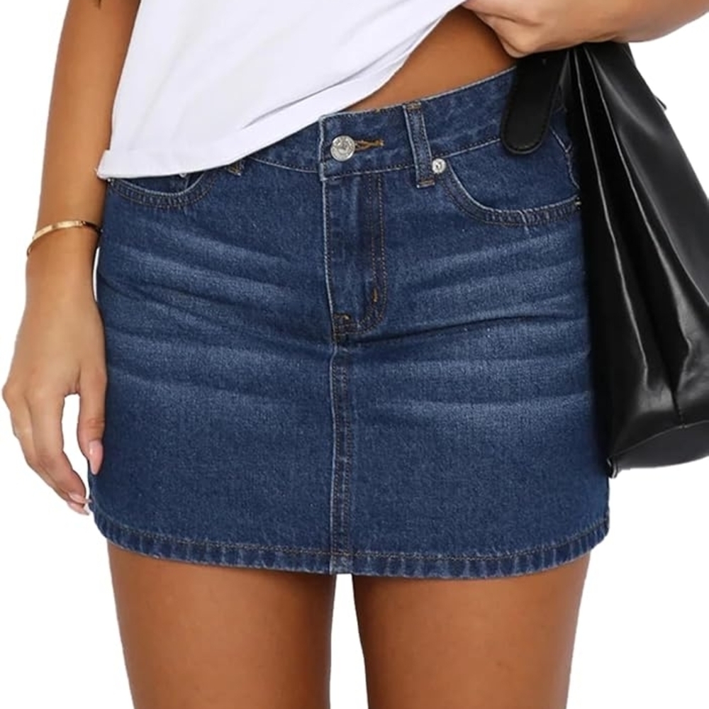 Womens Denim Skirt Casual Mini Jean Skirt Stretch Low Waist Jean Skirt